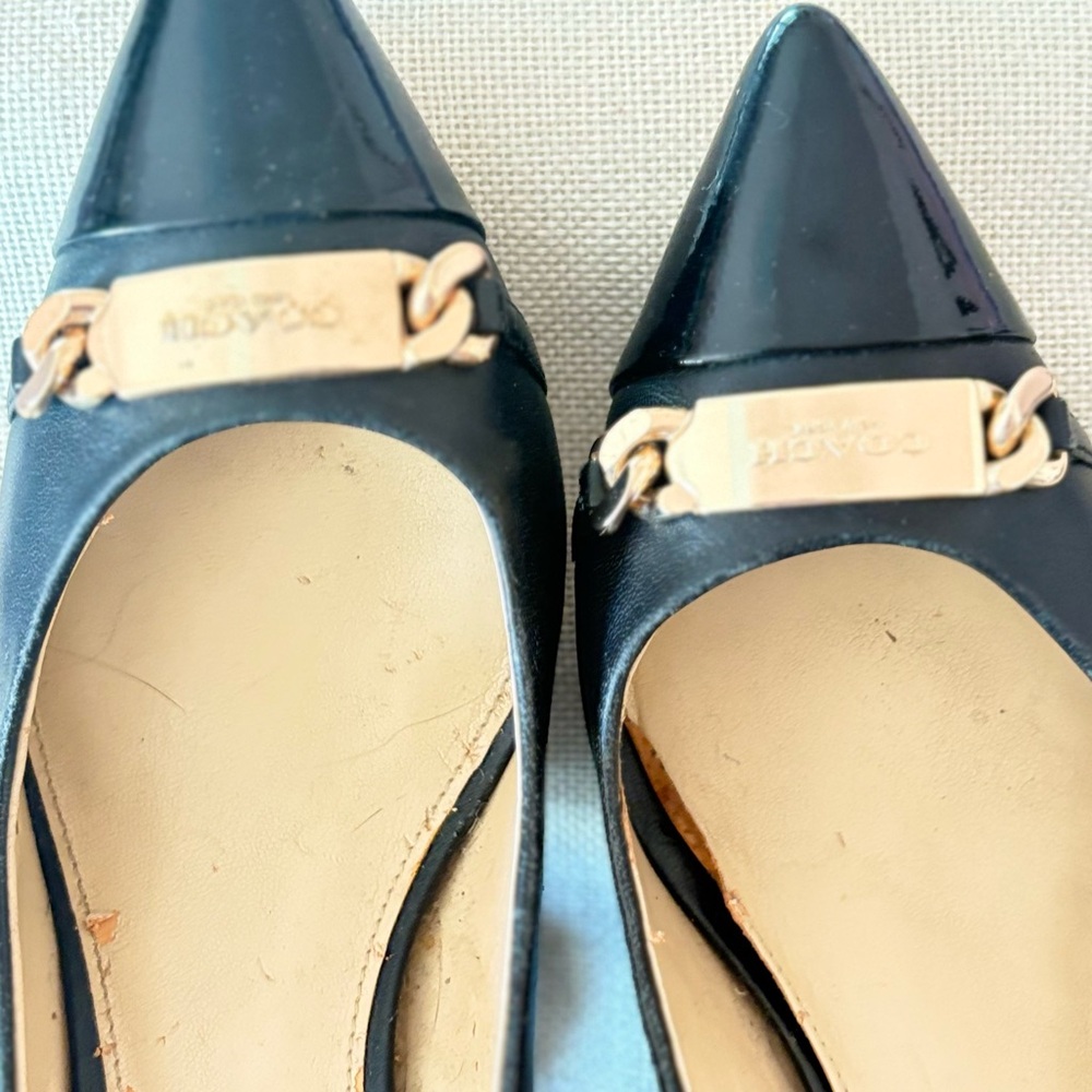 Coach Black Leather Heels with Gold Accent - Picture 5 of 10